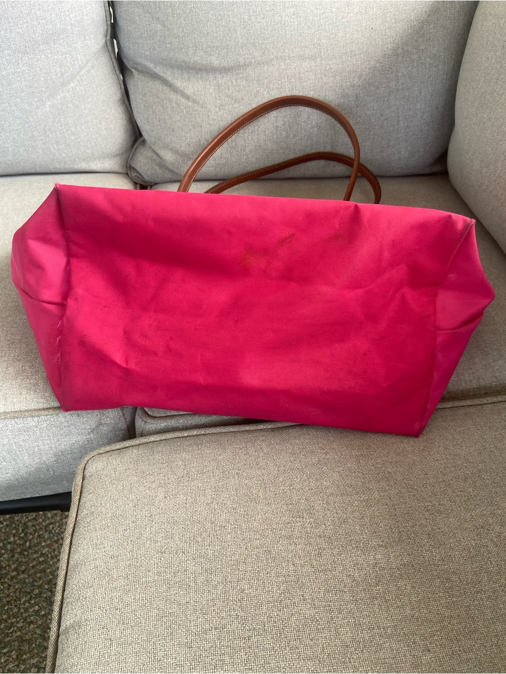 Longchamp Le Pliage Original large pink Nylon Tote with Brown Leather Trim - Picture 9 of 10